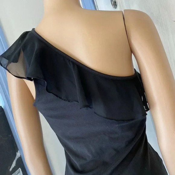 Y2K Express Babydoll Black One Shoulder Ruffle Stretch Self Bra Tank Top Lady M - Picture 7 of 10